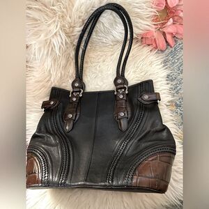 Brighton Handbag Embossed Leather Black & Brown